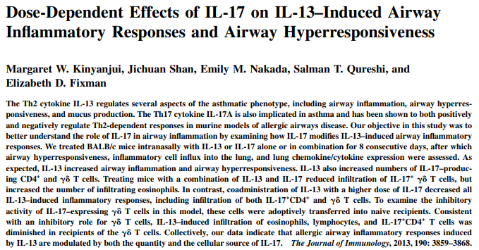 Sex Differences in IL-33-Induced STAT6-Dependent Type 2 Airway Inflammation.
Zhao H, Moarbes V, Gaudreault V, Shan J, Aldossary H, Cyr L, Fixman ED. Front Immunol. 2019 May 1;10:859.